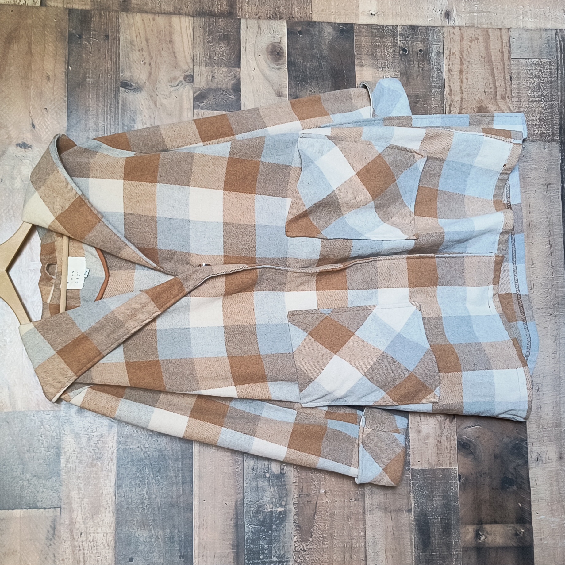 A New Day Plaid Wool Blend Belted Hooded Coat Sz Xxl Women
